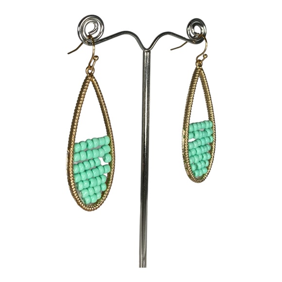 New Gold and Turquoise Beaded Fashion Earrings - Picture 2 of 3